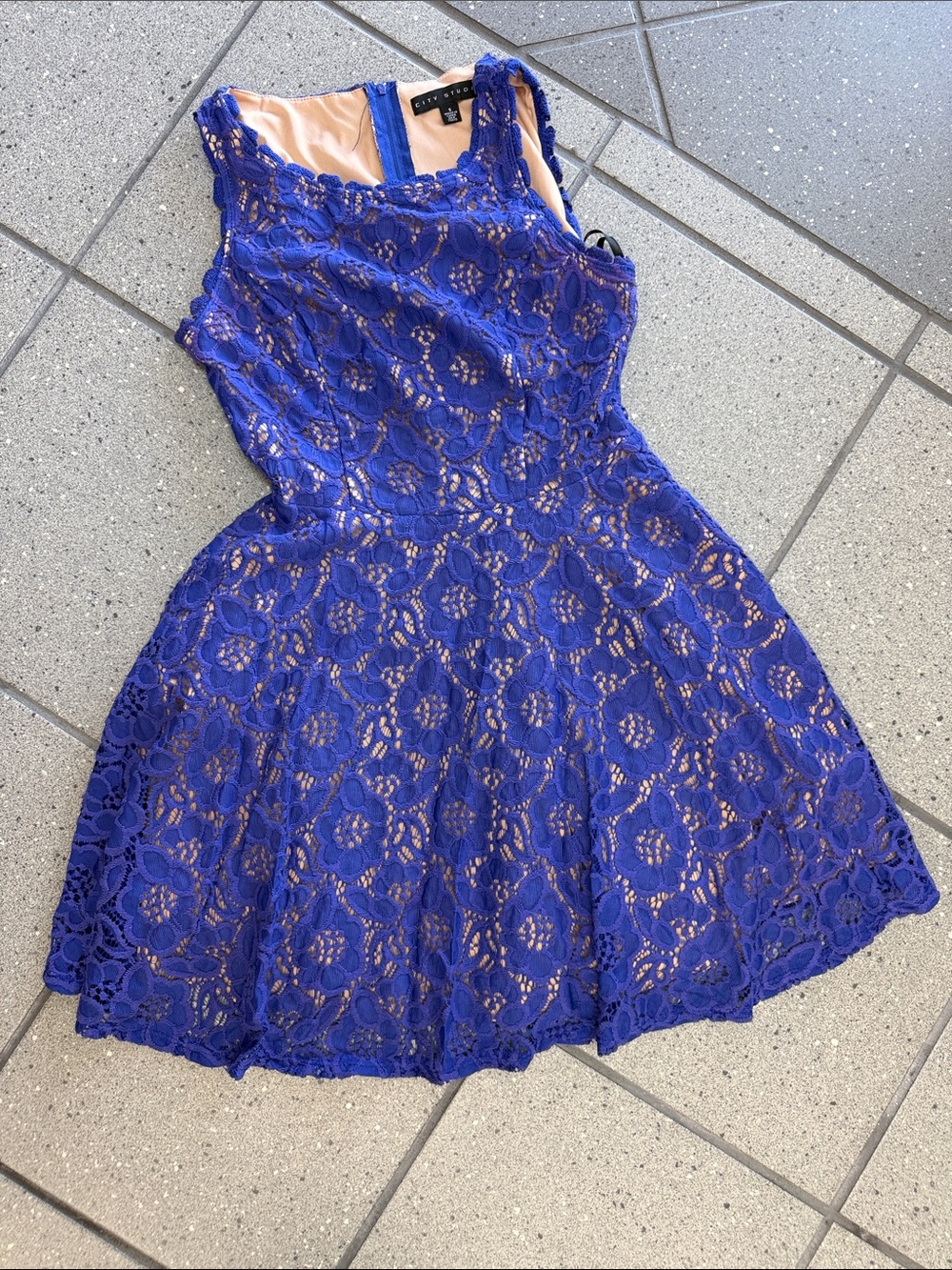 City Studio Royal Blue Lace Skater Dress - Picture 3 of 5